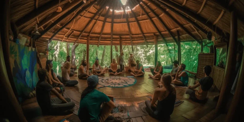 a group participating in a psychedelic retreat