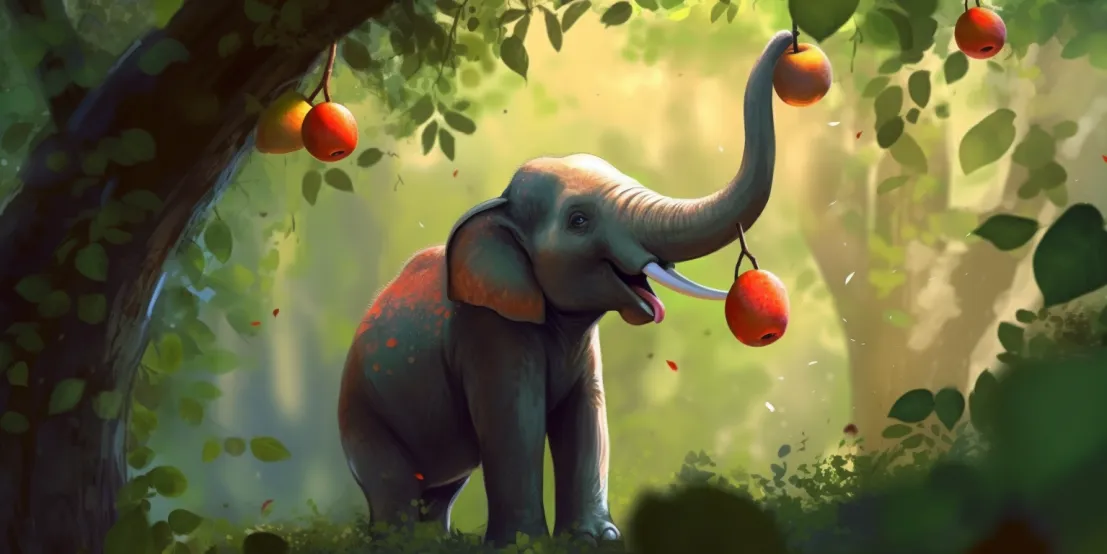 Elephant picking fruit