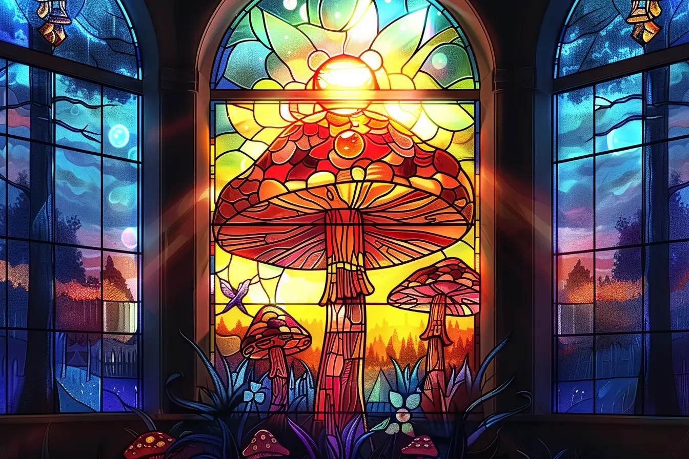 Psychedelics and Religion Mushroom Stained Glass Window
